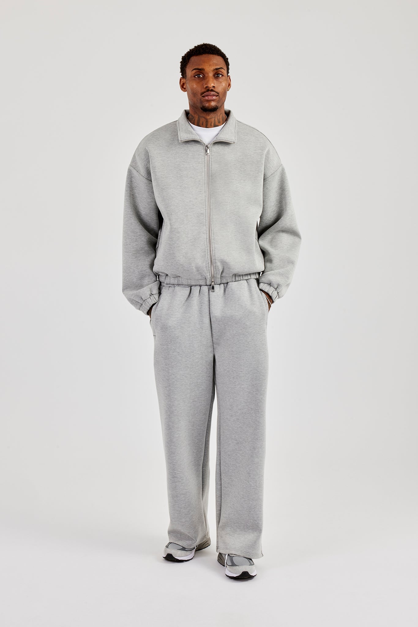 Scuba Funnel Neck Jacket & Wide Leg Jogger - Grey